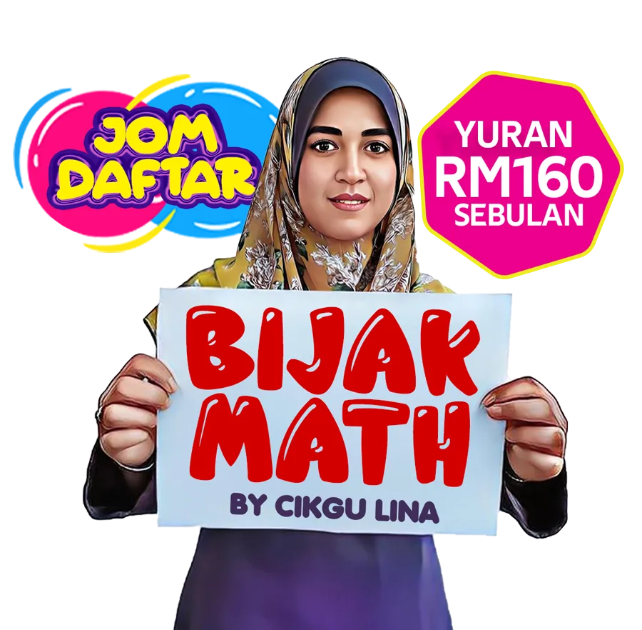 Cikgu Lina memegang papan BijakMath: Jom daftar, yuran RM160 sebulan