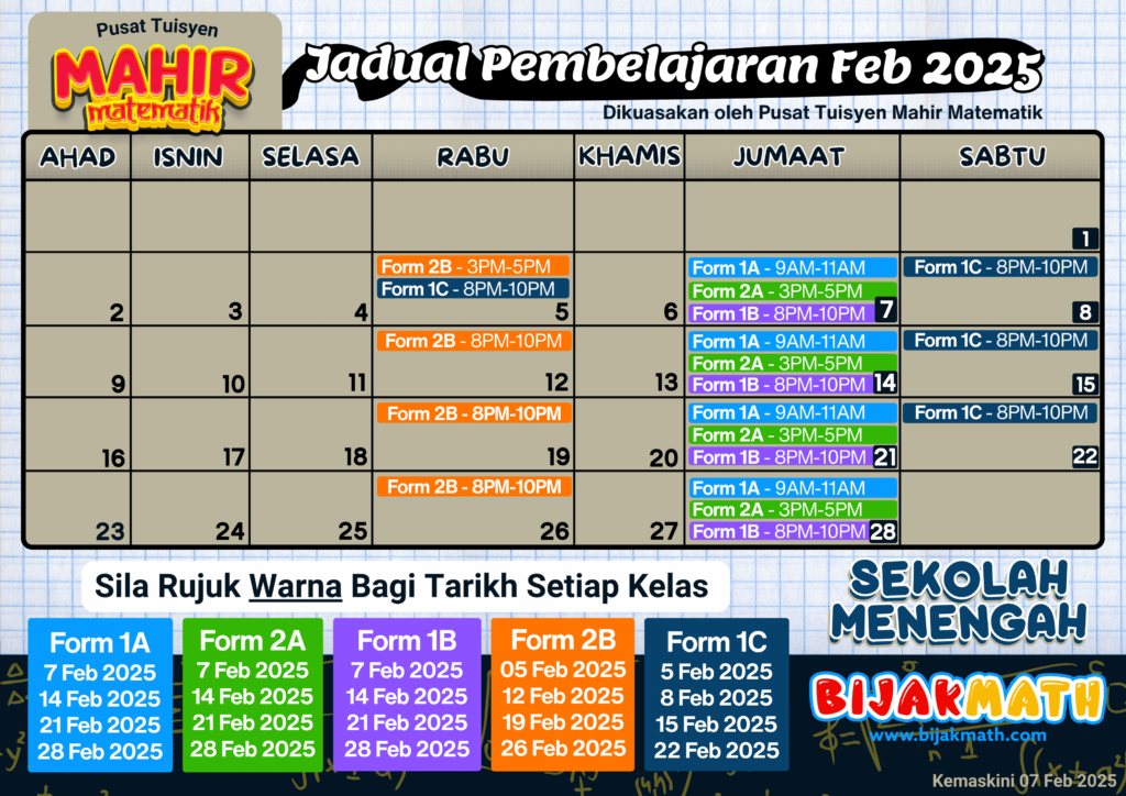 Jadual Pembelajaran Feb BijakMath 2025