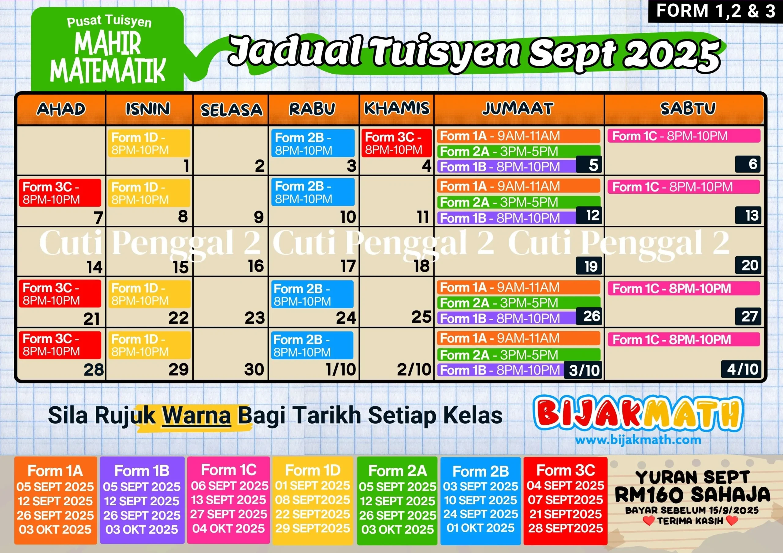 Jadual Pembelajaran September BijakMath 2025