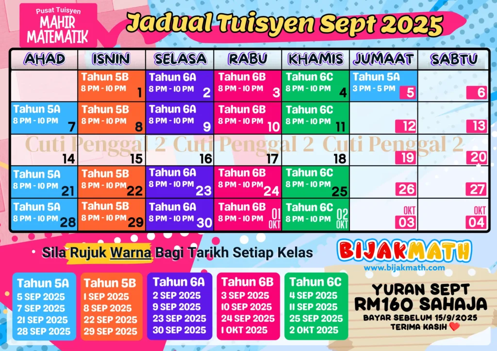 Sek Rendah Jadual Pembelajaran September Bijak Math 2025