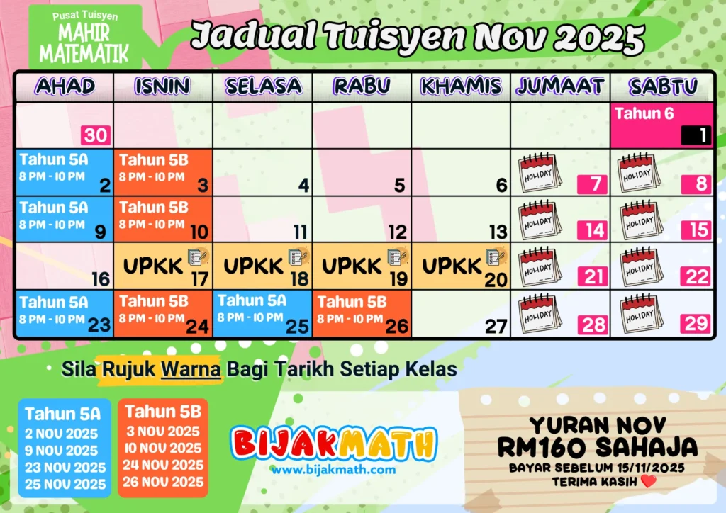 Jadual Pembelajaran November BijakMath Sekolah Rendah 2025