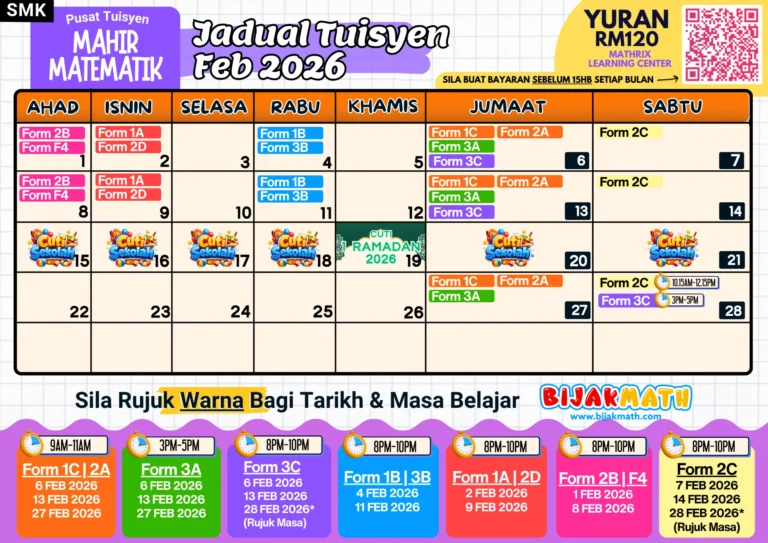Jadual Pembelajaran BijakMath Februari 2026