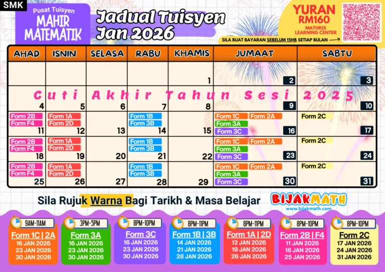 Jadual Pembelajaran BijakMath Januari 2026